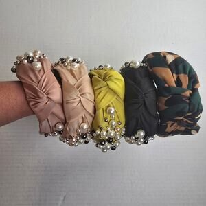 Headband Bundle of 5 Animal Print Pearls Black Chartreuse Blush Rose Tan Green